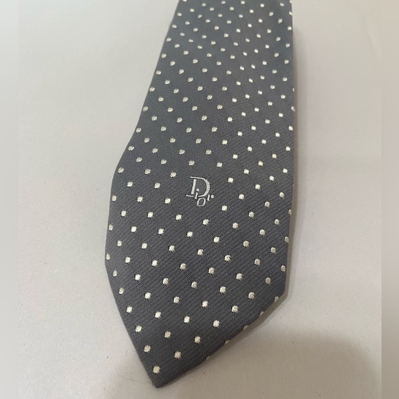 Dior Other - Christian Dior EUC grey/white polka dot monogram men's silk blend tie